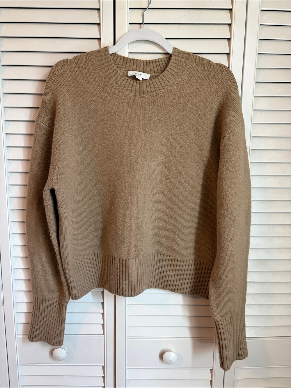 Vince Large Camel Tan Wool Cashmere Crewneck Sweater Pullover Women’s